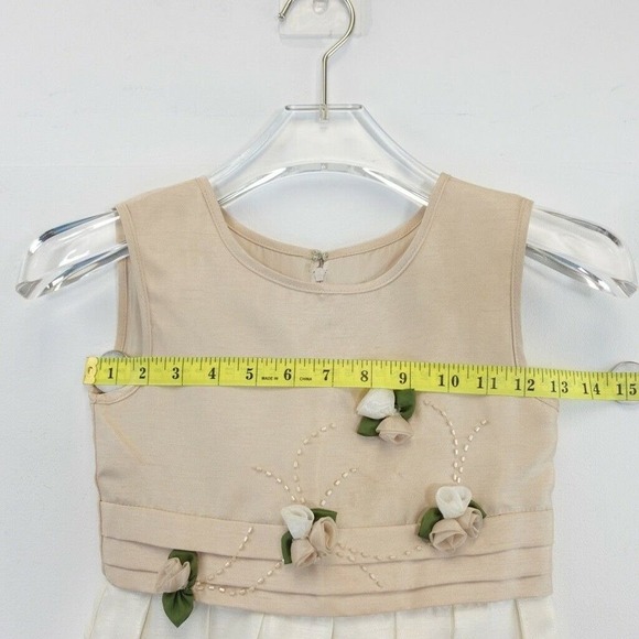 Flower Girl Dress Kids 6 Cream White Pleated 3D Flower Colorblock RUSTANETTE - Picture 4 of 12